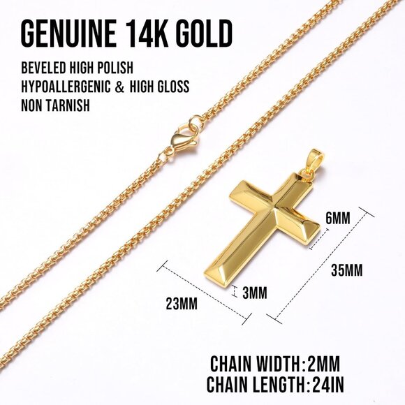 Men's 14K Gold Cross Classic Religious Necklace with Chain - Picture 3 of 7